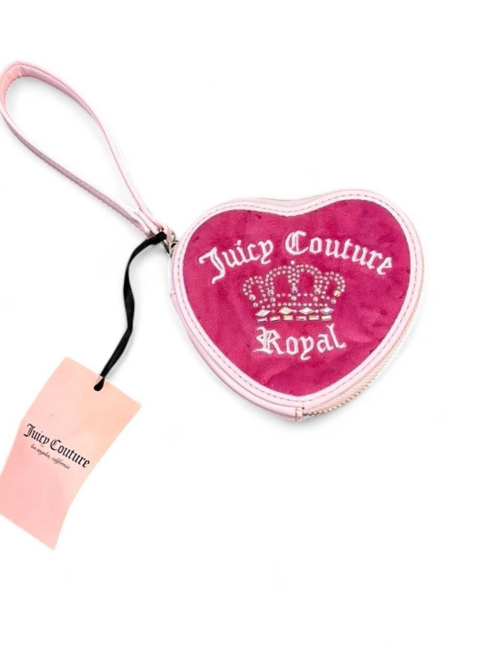 Juicy Couture Hot Pink Heart Wristlet Coin Purse with Rhinestone Crown